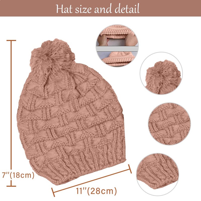 HANERDUN Women Girls Fashion Winter Warm Knitted Hat Beanie Hat Scarf Set Dark Gray - Image 3